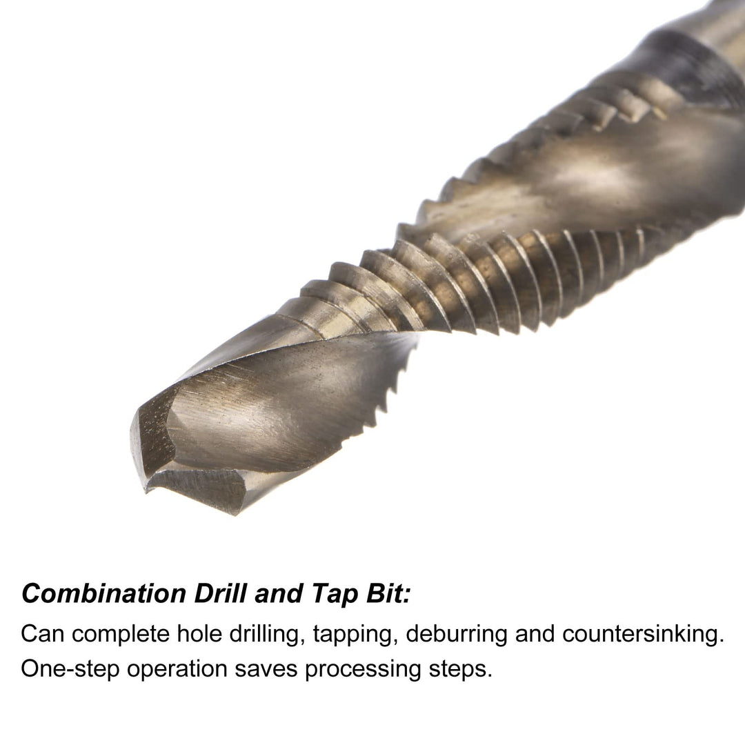 Combination Drill and Tap Bit, 1/4 Hex Shank M6 x 1 Metric Titanium Coated High Speed Steel 6542 Spiral Flute Drilling Tapping Tool