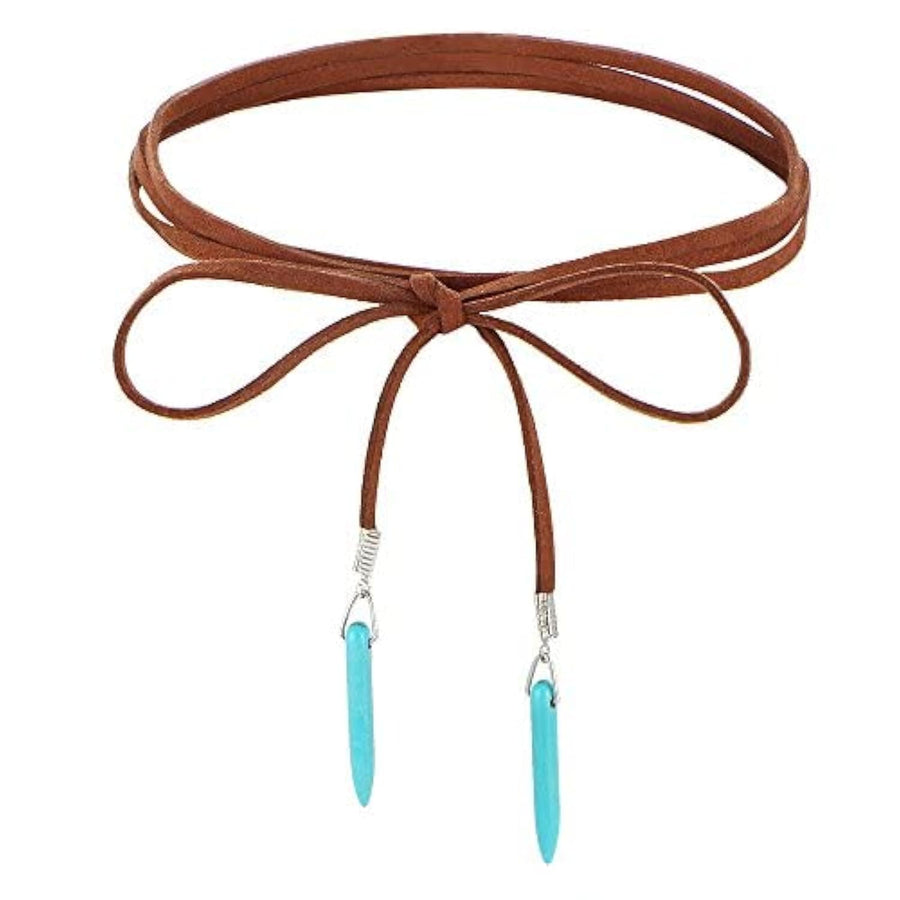 Bohemian Long Choker with Turquoise Pendant Sexy Rock Handmade Vintage Necklace Women Accessories (brown)