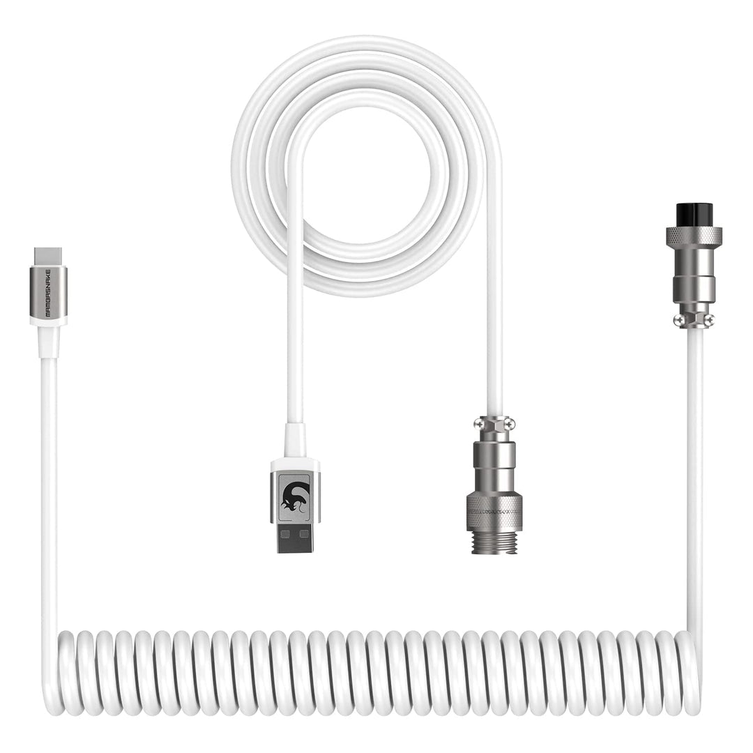 C01 Custom Coiled USB C to A Cable with Detachable Double Sleeved Spiral Cable Extendable Spring Line Metal Aviator for PlayStation Xbox Keyboard Mouse USB Flash Drive Printer(White)