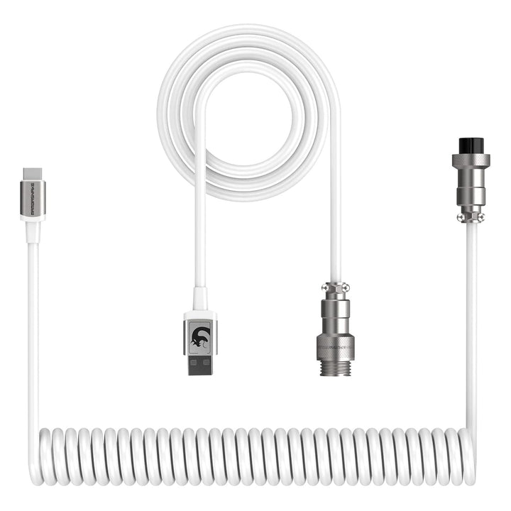 C01 Custom Coiled USB C to A Cable with Detachable Double Sleeved Spiral Cable Extendable Spring Line Metal Aviator for PlayStation Xbox Keyboard Mouse USB Flash Drive Printer(White)