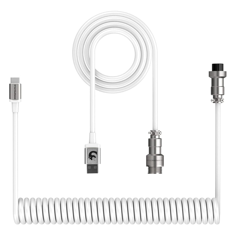 C01 Custom Coiled USB C to A Cable with Detachable Double Sleeved Spiral Cable Extendable Spring Line Metal Aviator for PlayStation Xbox Keyboard Mouse USB Flash Drive Printer(White)