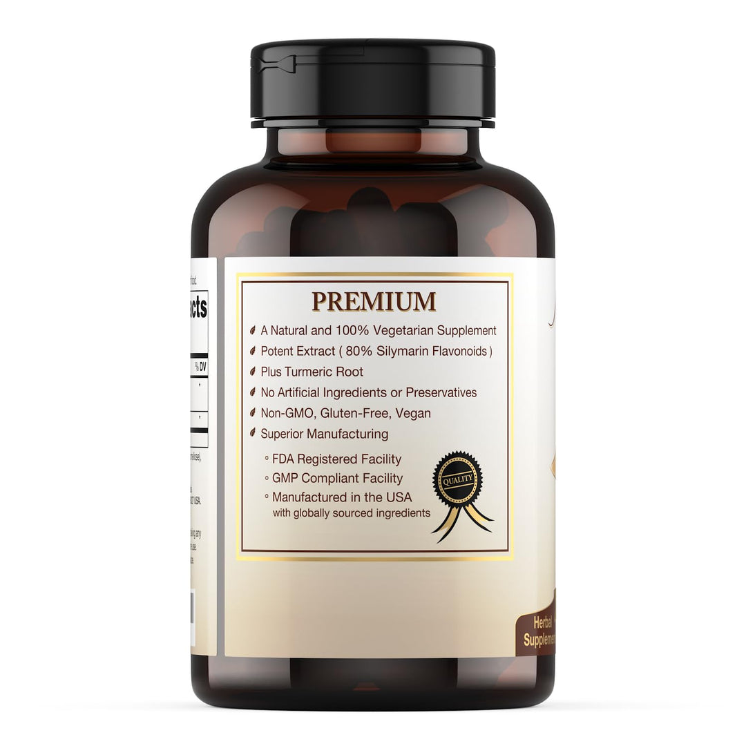 Milk Thistle Extract (80% Silymarin Flavonoids) Plus Turmeric - 120 Capsules