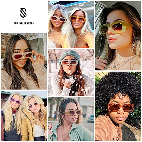 Retro 90s Nude Rectangle Sunglasses Womens Mens Trendy Chunky Glasses Blue Frame Brown Lens