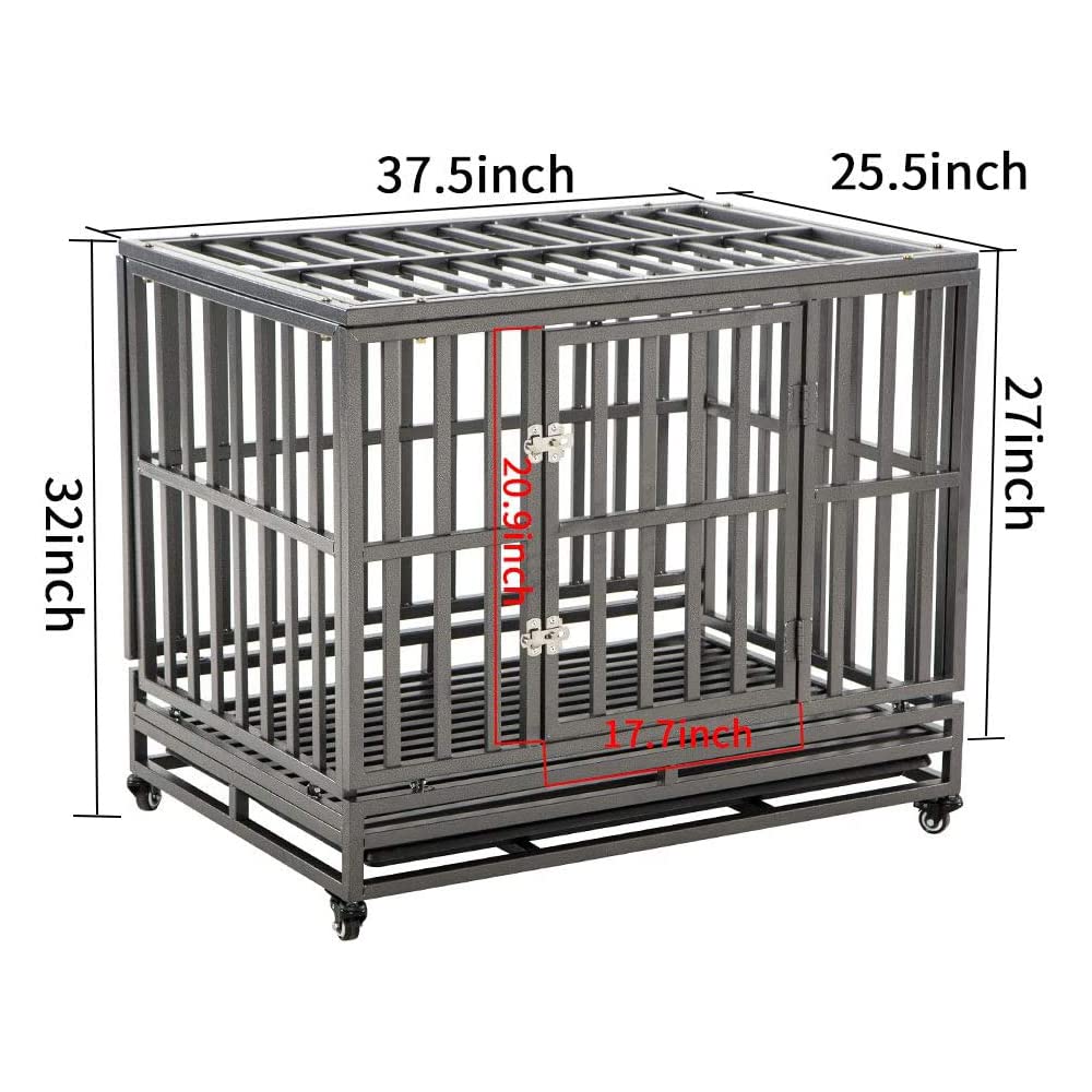 38 Inch Heavy Duty Dog Cage Metal Kennel and Crate for Large Dogs,Easy to Assemble Pet Playpen with Four Wheels,Black … …