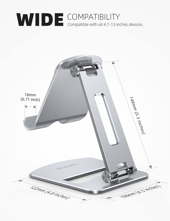Tablet Stand, Foldable Holder - Adjustable Tablet Dock, for 4.7 - 13 Tablet, Such as iPad Pro 11/10.5/12.9, Mini, Air, Galaxy Tabs, Kindle, Silver