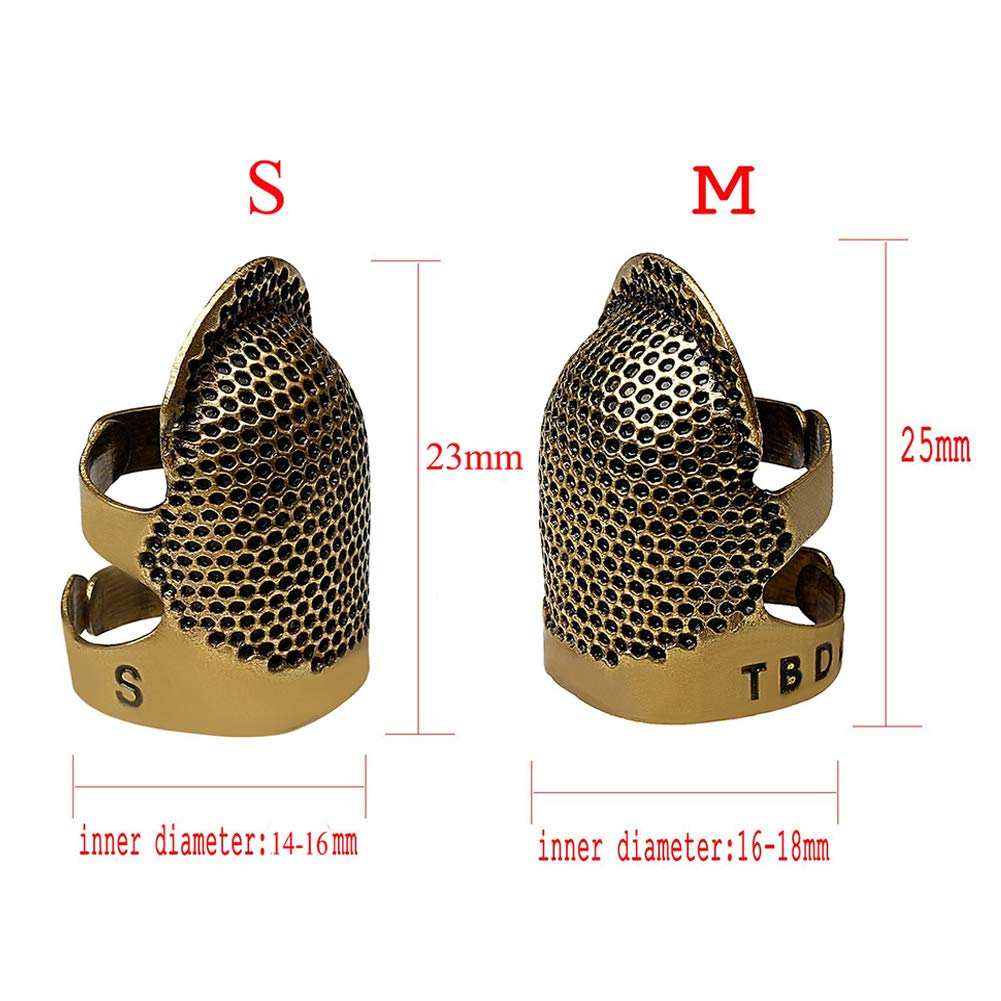 Quadow 4 Pieces Sewing Thimble, Metal Copper Sewing Thimble Finger Protector Adjustable Finger Shield Ring Fingertip Thimble Sewing Quilting Craft Accessories DIY Sewing Tools(