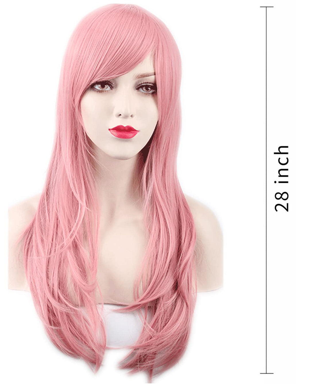 Wigs 28 Long Wavy Hair Heat Resistant Cosplay Wig for Women (Pink)