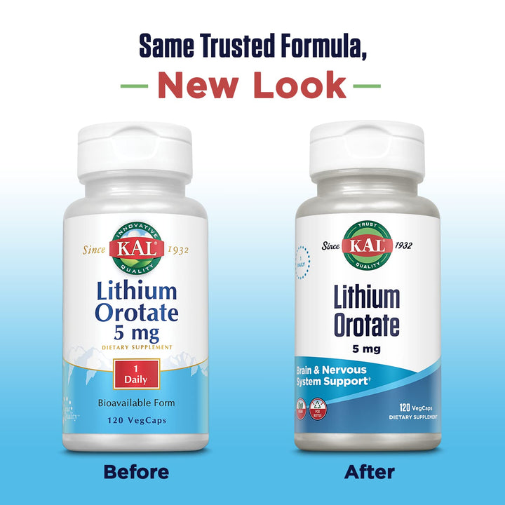 Lithium Orotate 5 milligrams | Low Serving Of Chelated Lithium Orotate For Bioavailability and Mood Support | In Organic Rice Bran Extract Base | 120 VegCaps