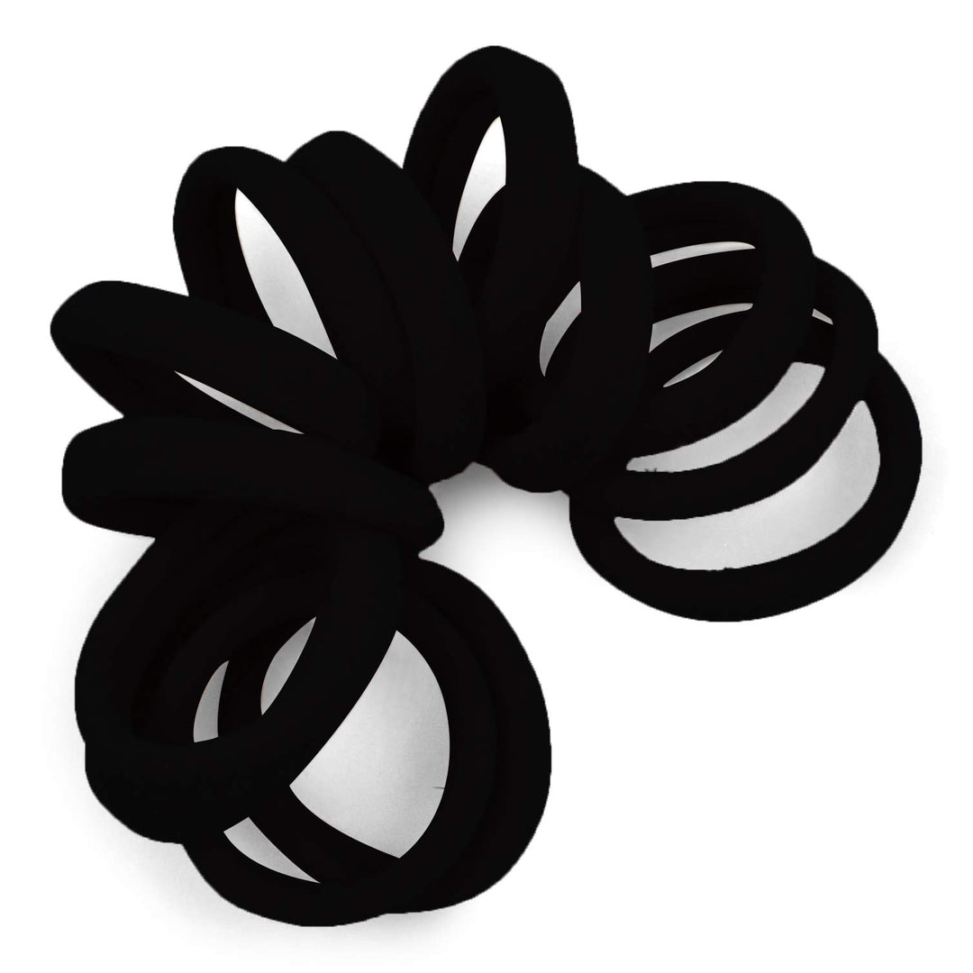 Black: Soft and Stretchy Seamless Elastic Fabric No-Metal Ponytail Holders - 12 Hair Ties (Black)