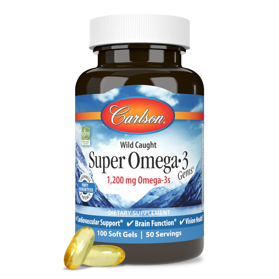 - Super Omega-3 Gems, 1200 mg Omega-3s, with EPA and DHA, Wild Caught Norwegian Fish Oil Supplement, Sustainably Sourced Fish Oil Capsules, Omega 3 Supplements, 100 Softgels