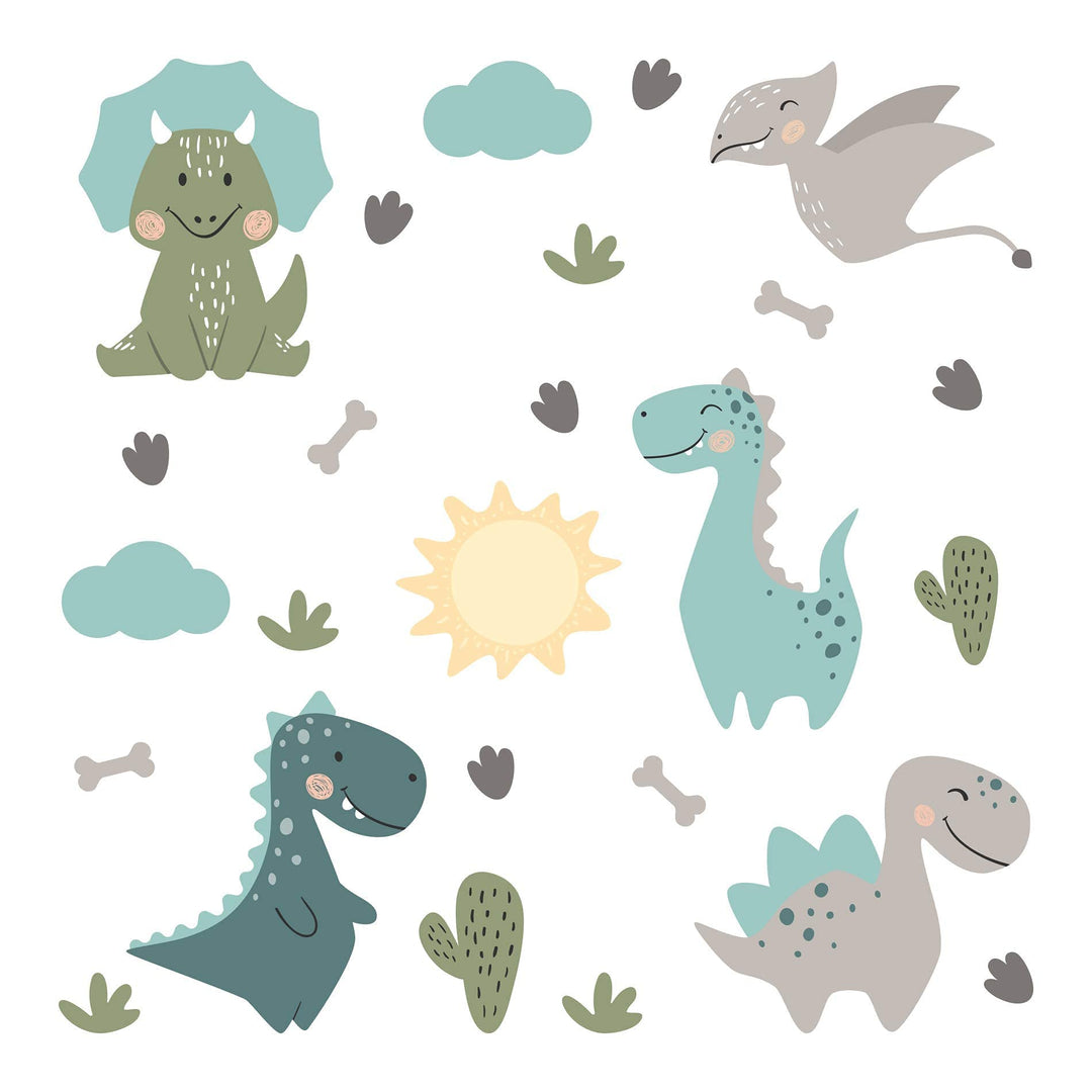 Dinosaurs Wall Decals Jurassic Dinos 24pcs for Kids Bedroom - Rooms and Stickers