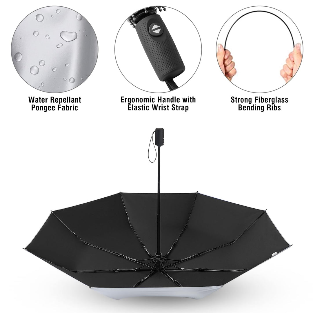 UPF 50+ UV Protection Large Travel Umbrella 42/46 Inch Auto Open Close Windproof Sun Blocking Umbrella