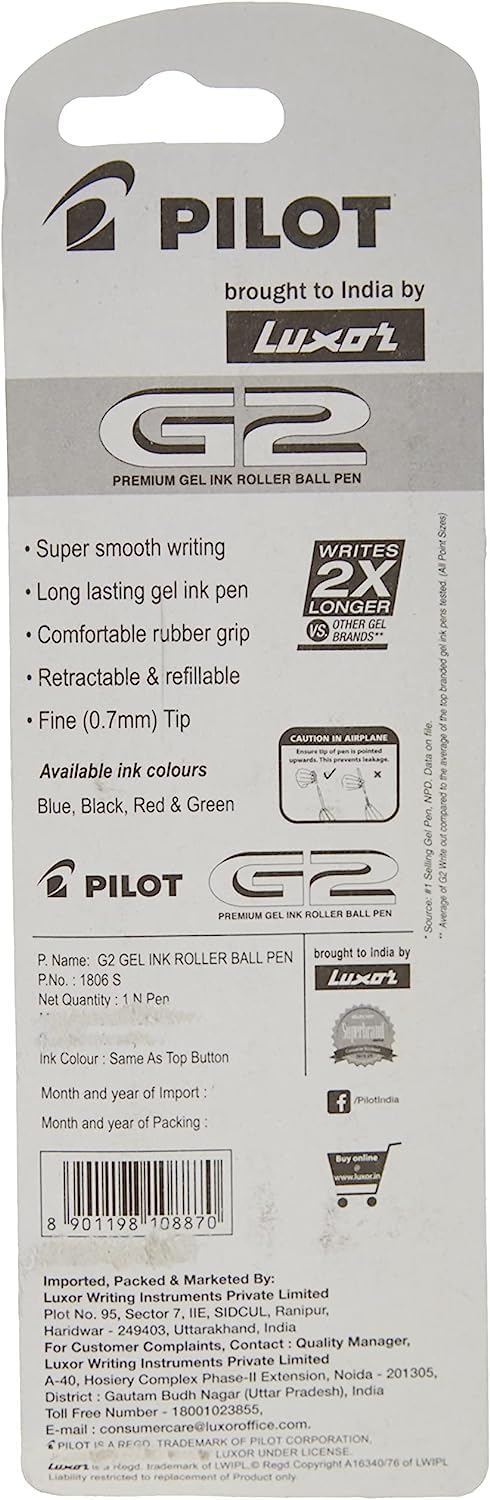 G2 07 Black Fine Retractable Gel Ink Pen Rollerball 0.7mm Nib Tip 0.39mm Line Width Refillable BL-G2-7 (6)