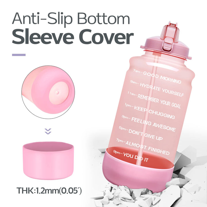 Half Gallon/64oz Motivational Time Marker Water Bottle with Straw & Protective Silicone Boot, BPA Free Anti-Slip Leakproof for Fitness, Gym and Outdoor Sports