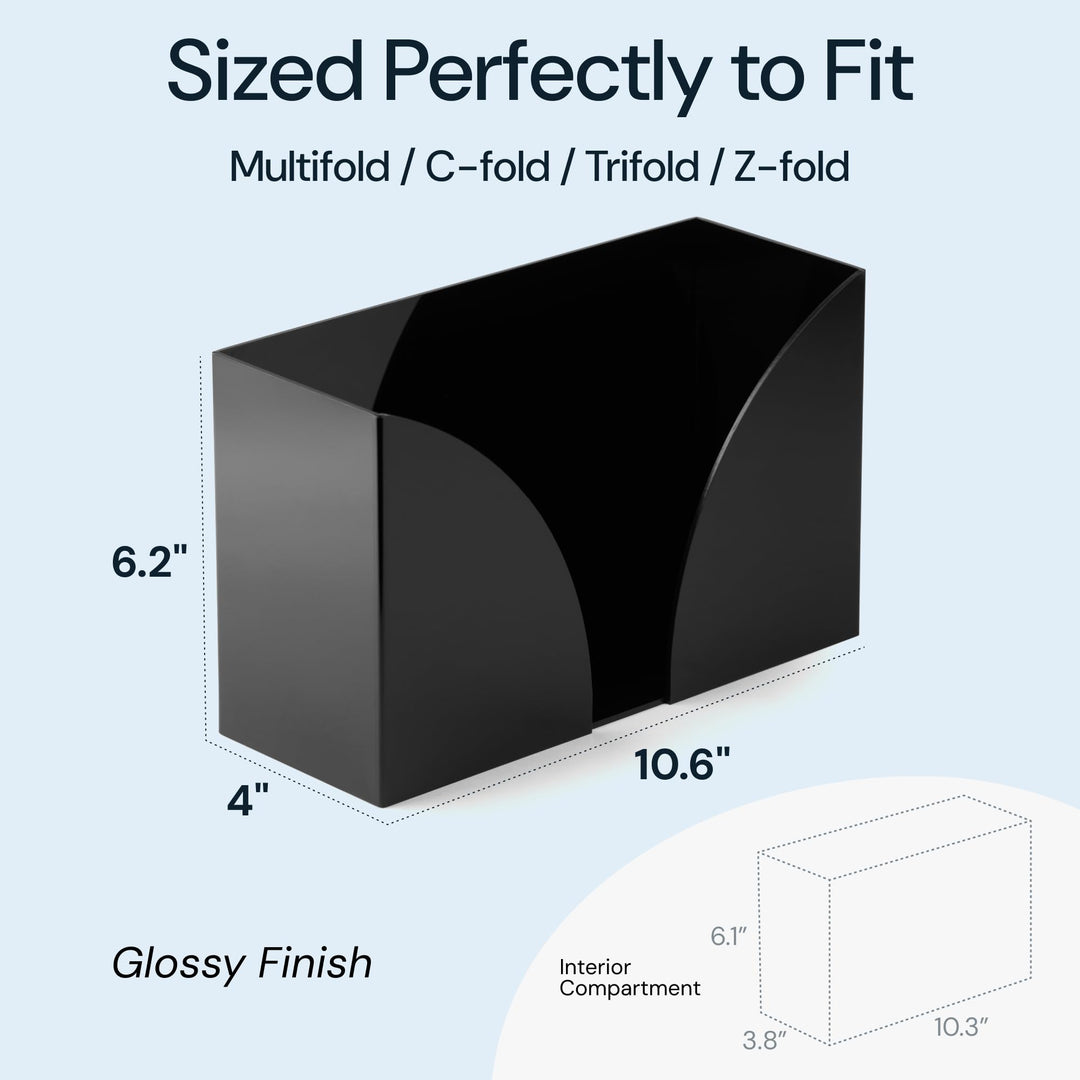 Acrylic Countertop Paper Towel Holder Dispenser – Black Acrylic Storage Holder for Kitchen & Bathroom | Hand Towel Napkins Tissue | Bathroom Napkin Dispenser, C Fold Trifold, Multi-fold