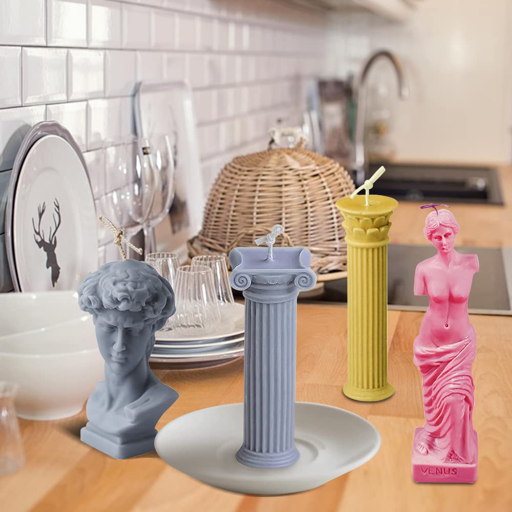 4Pcs 3D Christmas Candle Silicone Mold Roman Column Shape, Ancient Greek Pillar Candle Mold, DIY Candle Plaster Soap Craft Making Tool