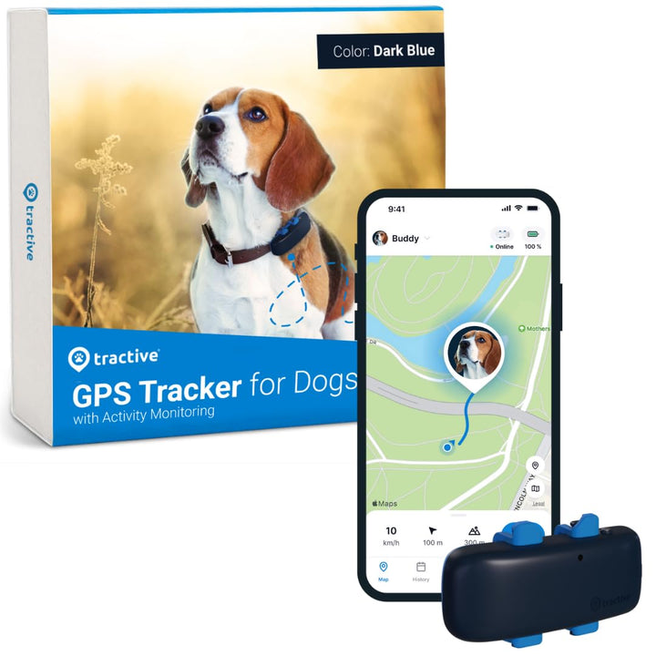Tractive GPS Dog Tracker | Real-time Pet Location Tracker | Health & Wellness Alerts | Virtual Fence for Dogs | Dog Collar Attachment (Dark Blue)