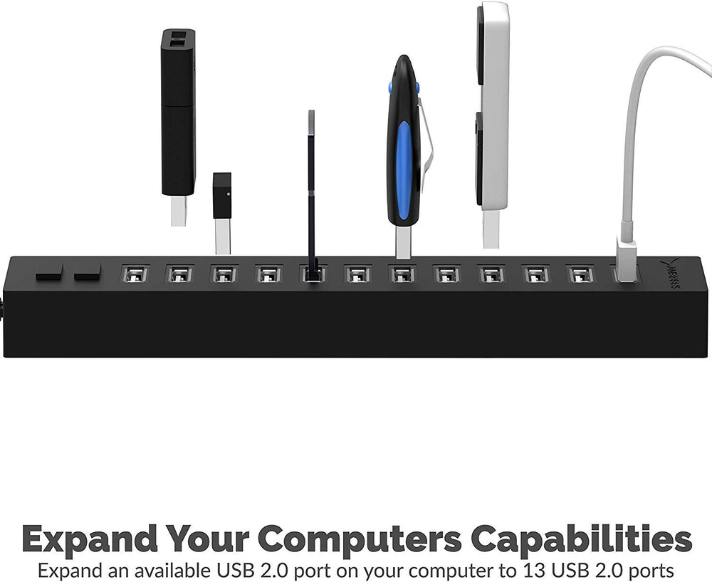 13 Port High Speed USB 2.0 Hub with Power Adapter and 2 Control Switches (HB-U14P)