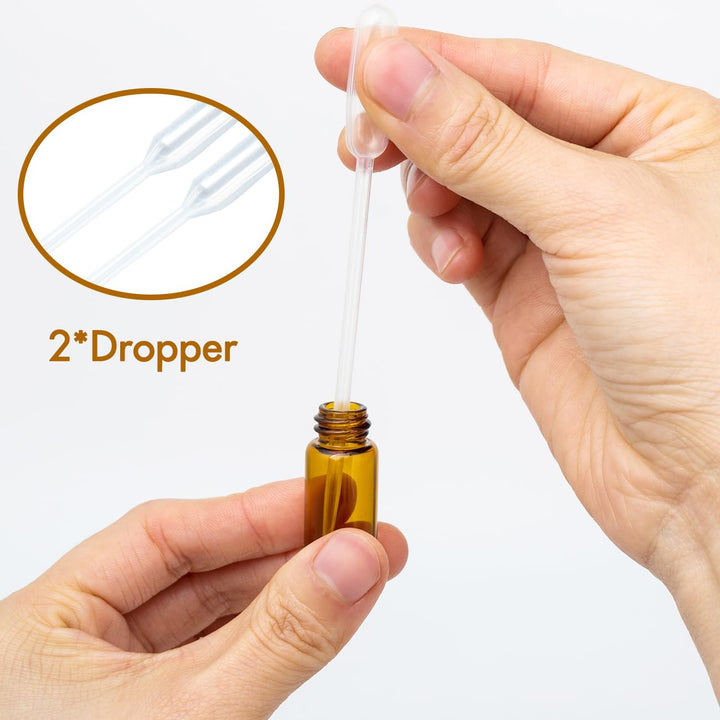 3-24Pcs-Bw: Zejia 3Ml Roller Bottles 24Pack Amber Thick Glass Essential Oil Roller Bottles Stainless Steel Roller Ball With 2 Droppers