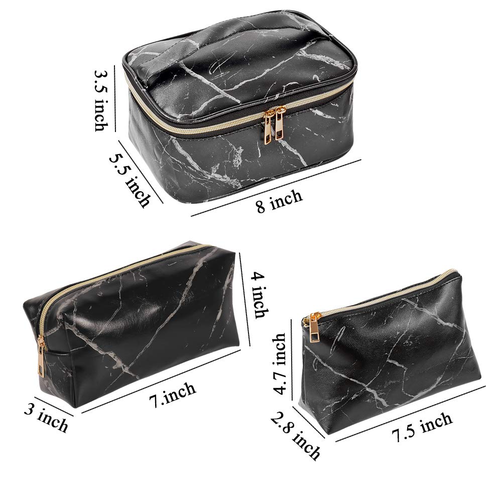3 Pack Marble Makeup Bag Toiletry Bag Travel Bag Portable Cosmetic Bag Makeup Brushes Bag Waterproof Organizer Bag for Women Girls Men