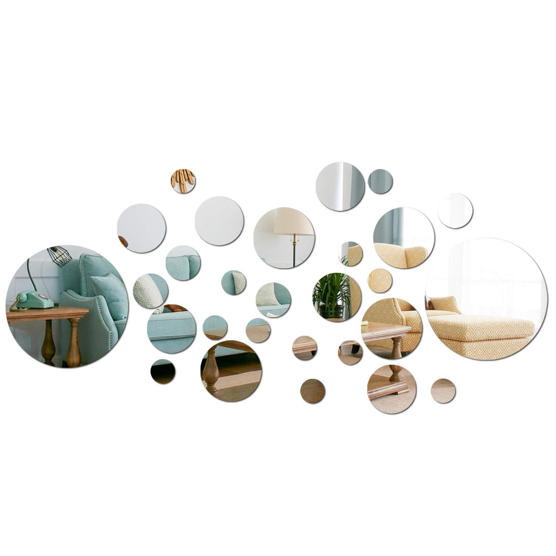 Solid Circle Wall Stickers Circle Mirror DIY Living Room/Bedroom/Decoration 28pcs Silver