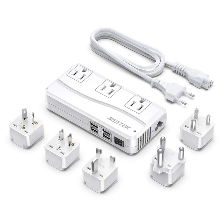 International Power Adapter 250W, 220V to 110V Step Down Travel Voltage Converter with 4-Port USB Including US/AU/EU/UK//India/South Africa Plug Adapter (White)