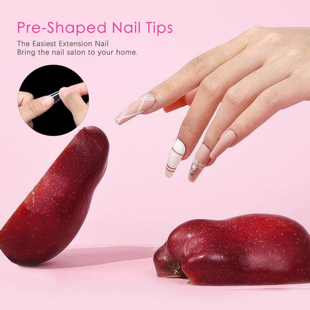 Coffin Nail Tips, 500Pcs Clear Nail Tips Ballerina False Nails Coffin Nail Tips for Acrylic Nails with Glue Files and Buffers Clipper Brush for Beginners