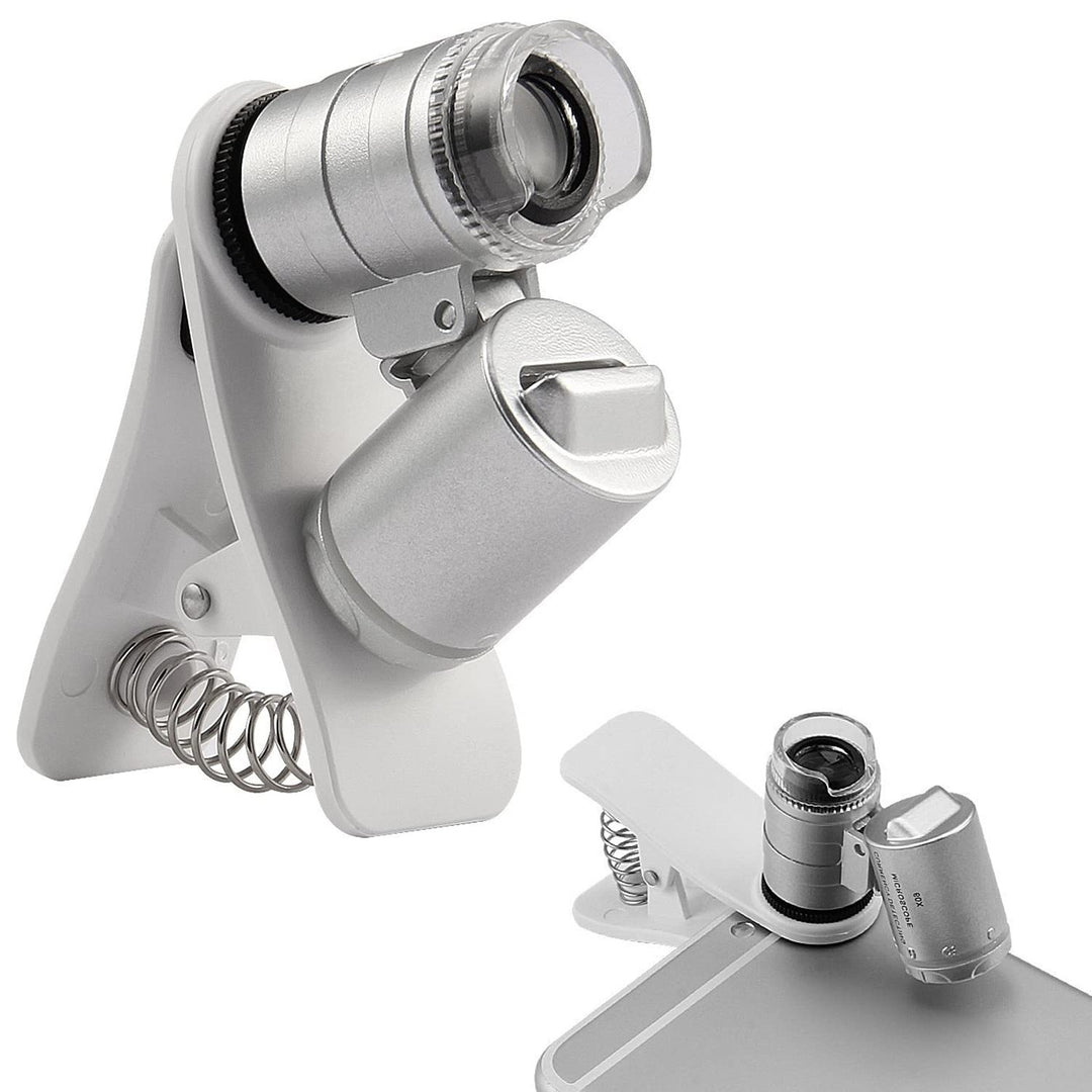 60X Clip-On Microscope Magnifier Lens with LED Lights Jeweler Loupe for iPhone, Samsung and More Mobile Phones (Universal)
