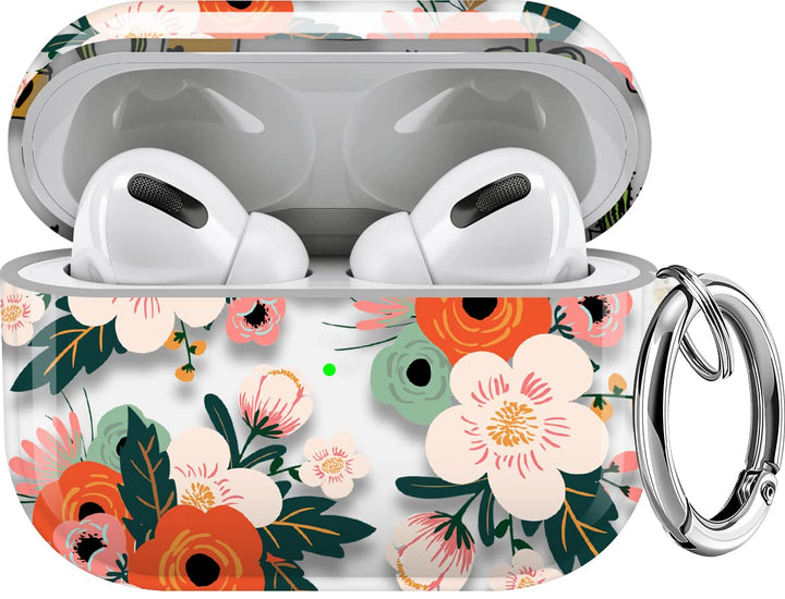 for AirPods Pro Case Cover, Clear Flower Air Pod Pro Case for Women Girls Cute Soft Protective iPods Pro Cover with Keychain Compatible with Apple AirPods Pro Charging Case, Floral