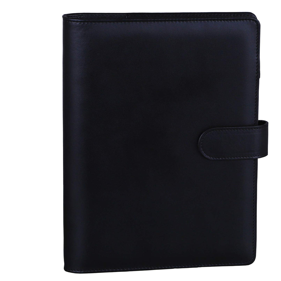 A5 PU Leather Binder 6 Ring Notebook Photocard Budget Binder Cover for A5 Refill Paper, Refillable Loose Leaf Personal Planner Organizer Binder with Magnetic Buckle, Black