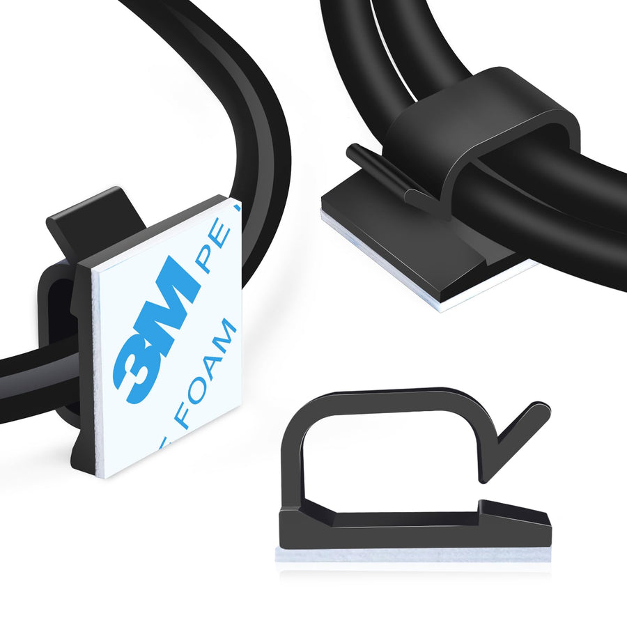 5/8” Adhesive Cable Wire Clips Black 60pcs, Cable Staples Outdoor Cable Management Wire Organizer Cord Holder for Under Desk, Car, Wall, TV PC Ethernet Cable