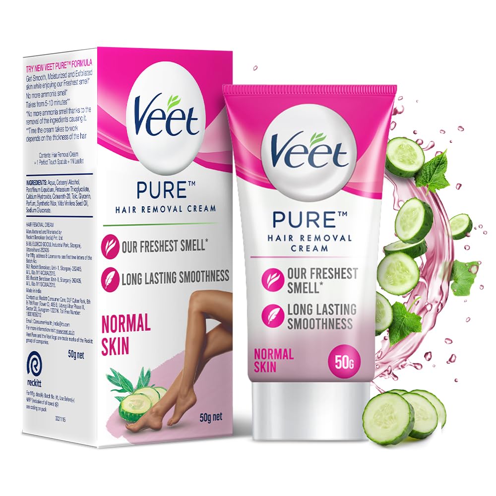 Pure Hair Removal Cream for Women With No Ammonia Smell, Normal Skin - 50g | Suitable for Legs, Underarms, Bikini Line, Arms | 2x Longer Lasting Smoothness than Razors