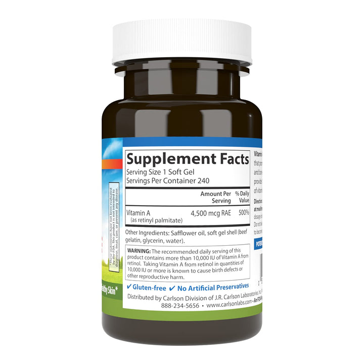 - Vitamin A, 15000 IU Palmitate (4500 mcg RAE), Vision Health & Healthy Skin, Immune Function, 240 Softgels