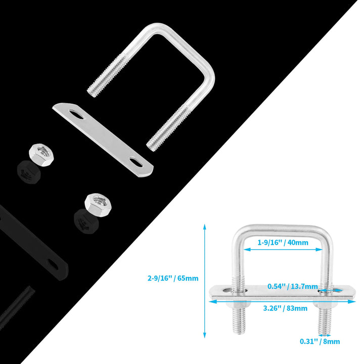 2Pcs Stainless Steel Square U-Bolt Clamp M8x40x65mm - (Thread Size x Inner Width x Length), Mini Metal U Bolts Pole U Bolt Brackets for Camper Trailer Marine Boat