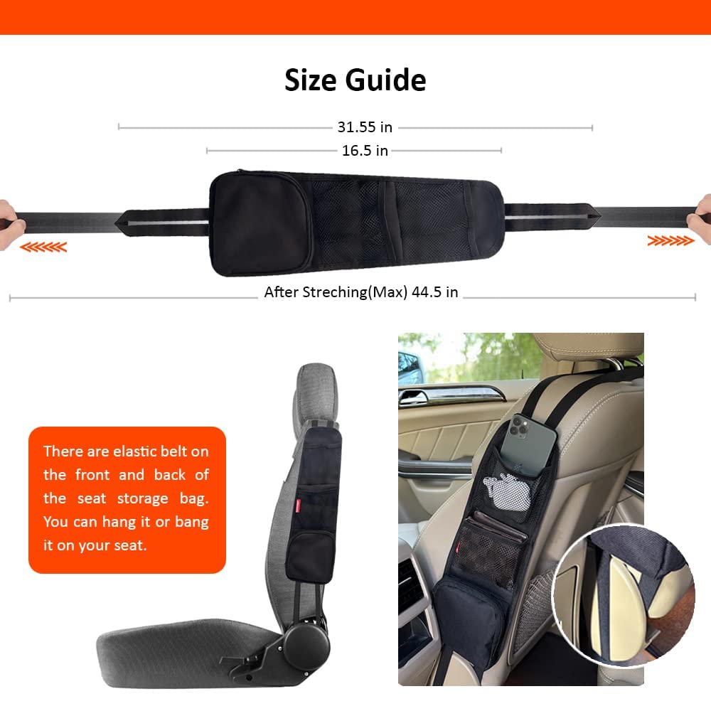 Car Seat Side Organizer, Auto Seat Storage Hanging Bag, Phones, Drink, Stuff Holder with Mesh Pocket for Cars, SUV & Truck