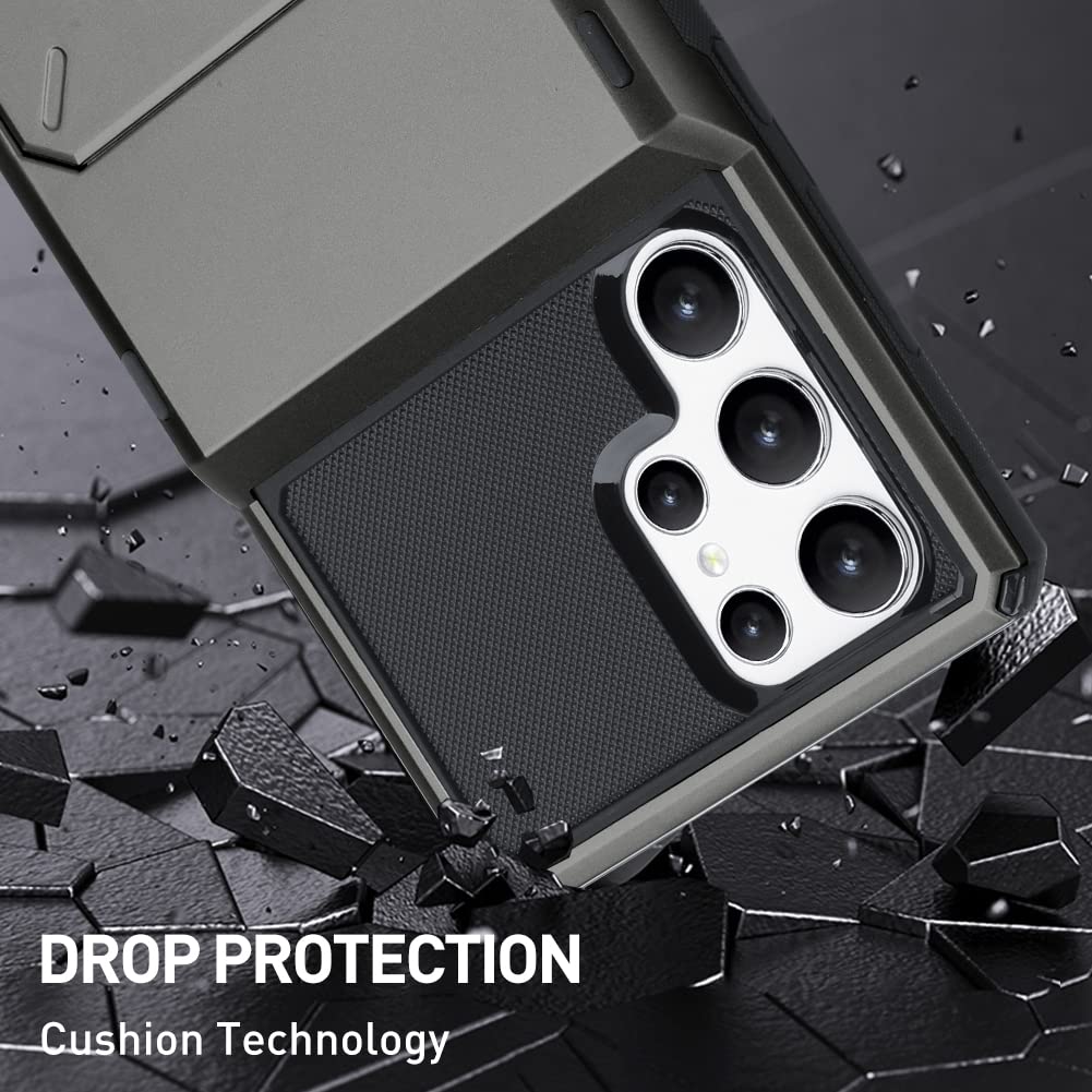 Wallet Case for Samsung Galaxy S22 Ultra Case with 4-Card Credit Card Holder Slot Shockproof Cover Hybrid Heavy Duty Protection Armor Phone Case Compatible with Samsung Galaxy S22 Ultra-Gray