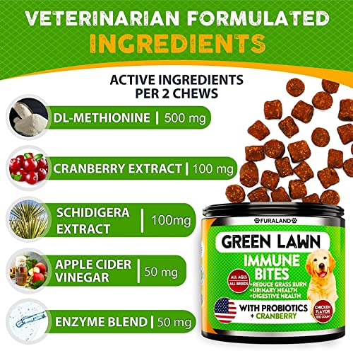 Grass Burn Spot Chews for Dogs - Dog Pee Lawn Spot Saver Caused by Dog Urine - Grass Treatment Rocks - DL-Methionine + Digestive Enzymes - Dog Urine Neutralizer for Lawn - Soft Treats