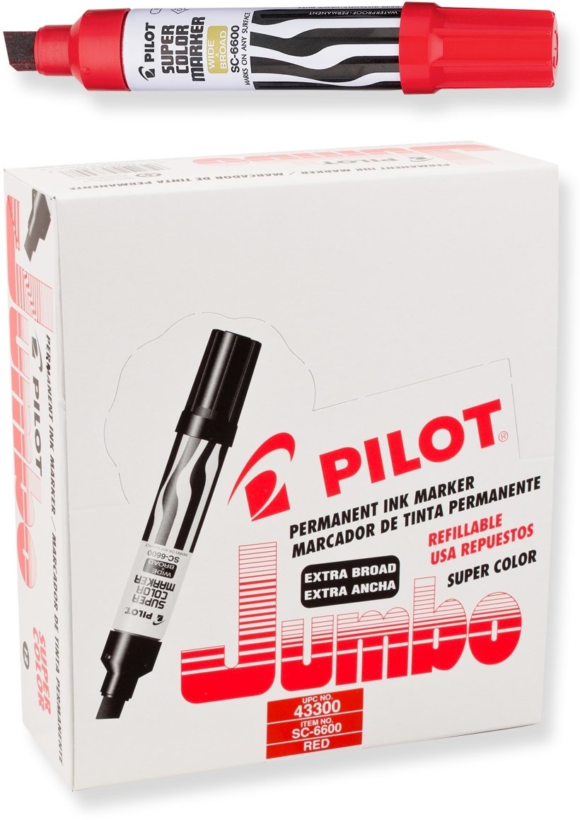 PILOT Super Color Jumbo Refillable Permanent Markers, Red Ink, Extra-Wide C