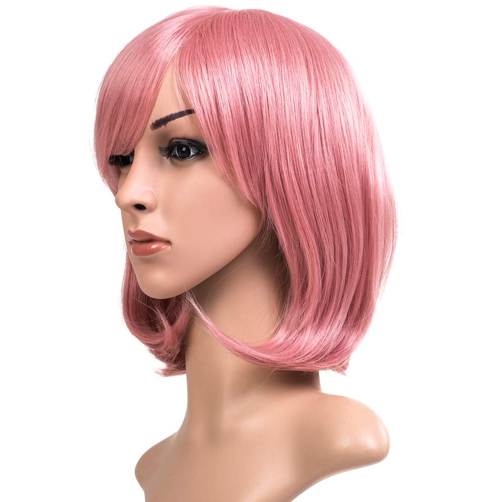 Short Straight Hair Wig 12 Inches Anime Cosplay Costume Party Wigs (Pink)
