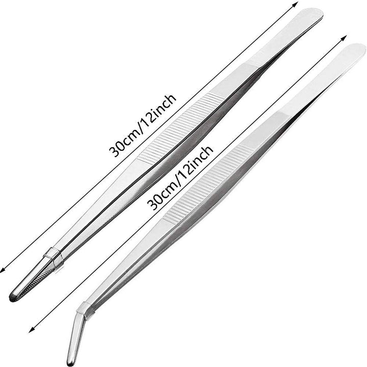 Kitchen Tweezers (12 Inch) Stainless Steel Tongs Set of 2 with Precision Serrated Tips for Cooking and Medical