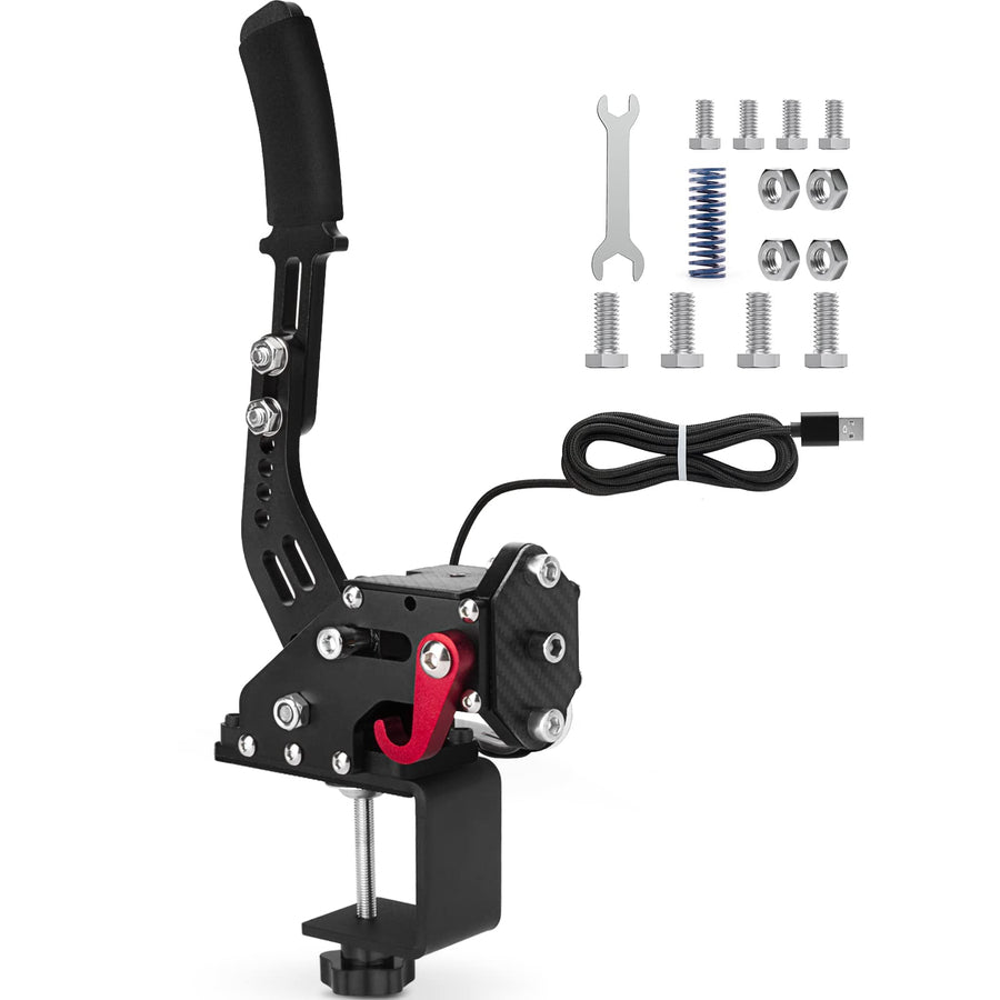 64Bit PC USB Handbrake, Upgrade SIM Racing Games Handbrake for LO GITECH G25 G27 G29 T500 T300 THRUST MASTER FANATECOSW DIRT RALLY, 2M Nylon Cable/Reinforced Spring/Black+Clamp