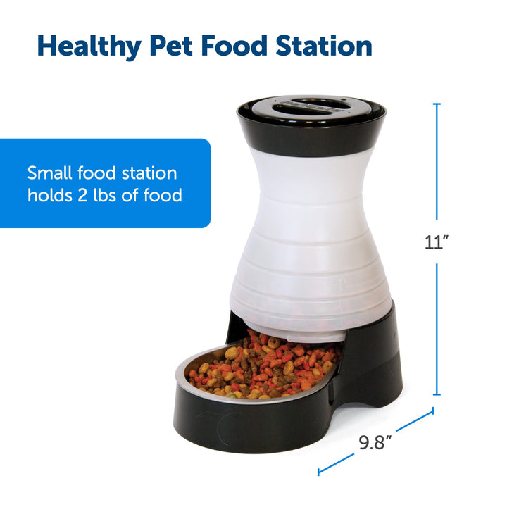 Healthy Pet Food Station - Small, 2 lb Kibble Capacity - Gravity Pet Feeder Dry Food Dispenser - Automatic Cat Feeder or Small Dog Feeder - Removable Stainless Steel Bowl Included
