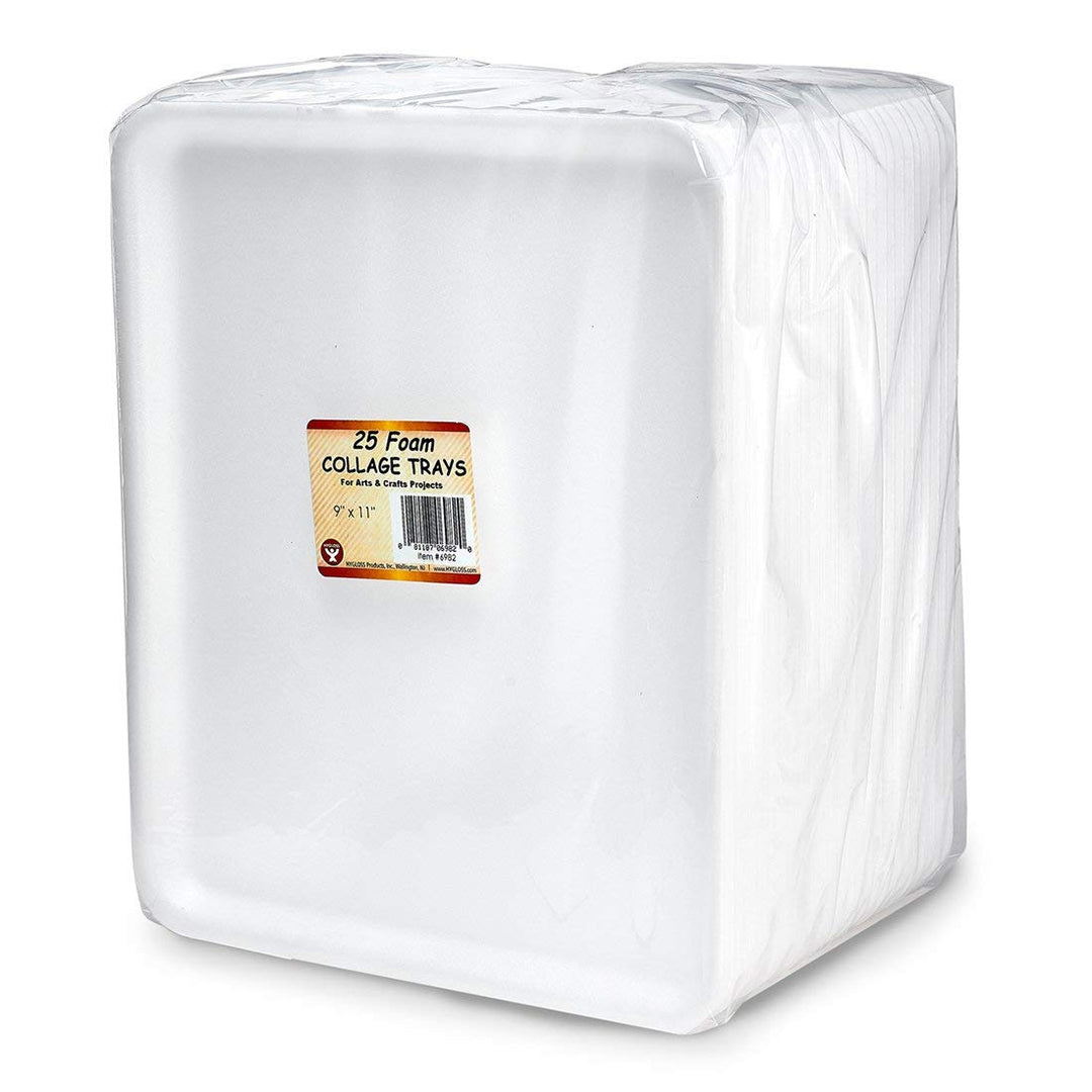 White Foam Meat Trays 9x11-Inch White Tray for Crafts, Food, Painting, 25 Pieces