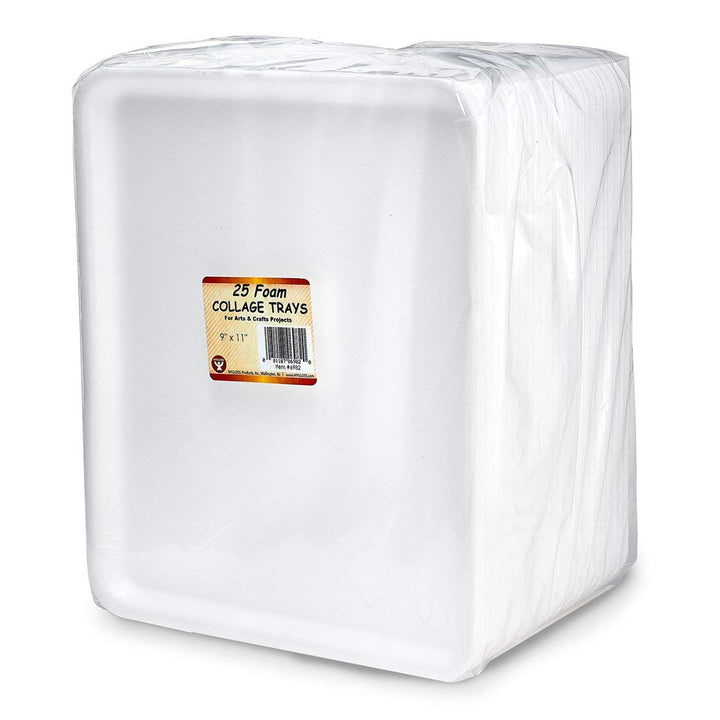 White Foam Meat Trays 9x11-Inch White Tray for Crafts, Food, Painting, 25 Pieces