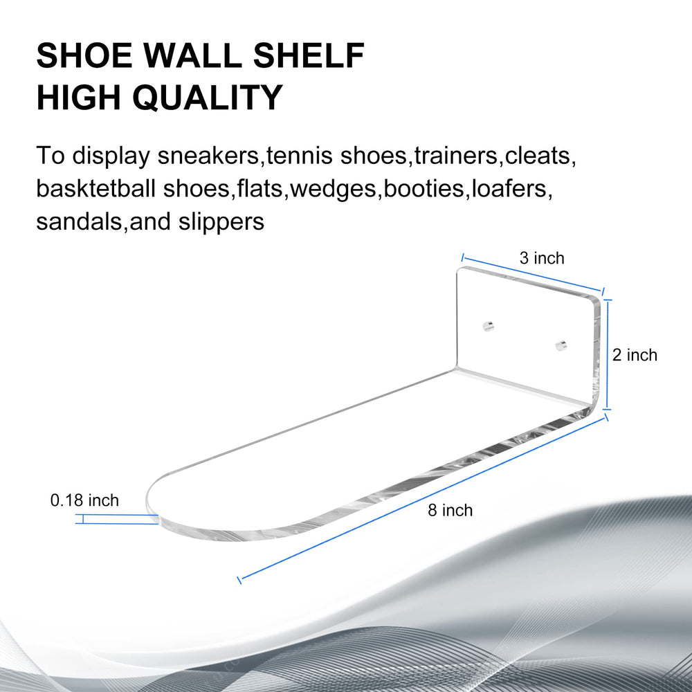 Acrylic Floating Clear Sneaker Shelves Wall Mount Set of 6 for Shoe Display,Floating Shoe Display Shelves for Bedroom, Gaming Room, Living Room,entrance hall