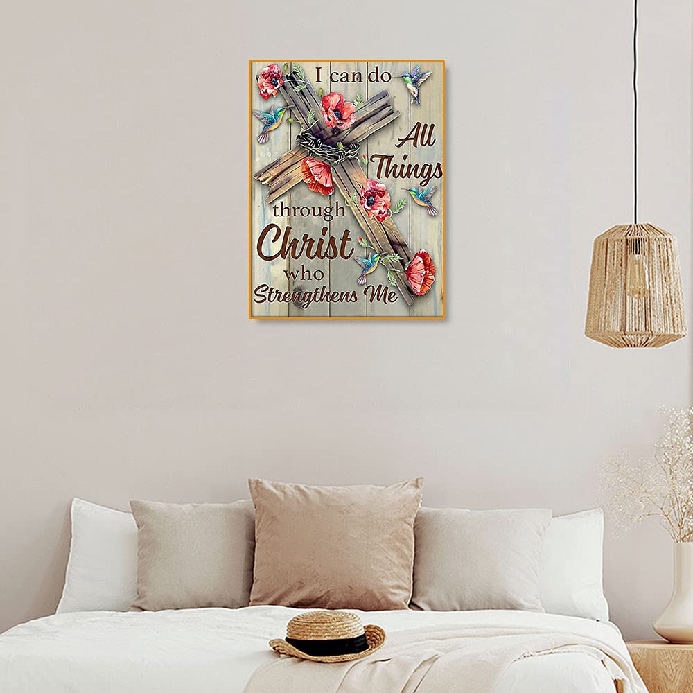 5D DIY Diamond Painting Kits for Adults Cross 12x16inch,Round Full Drill Beads Diamond Art Dots Craft Set,I can do All Things Through Christ who Strengthens me