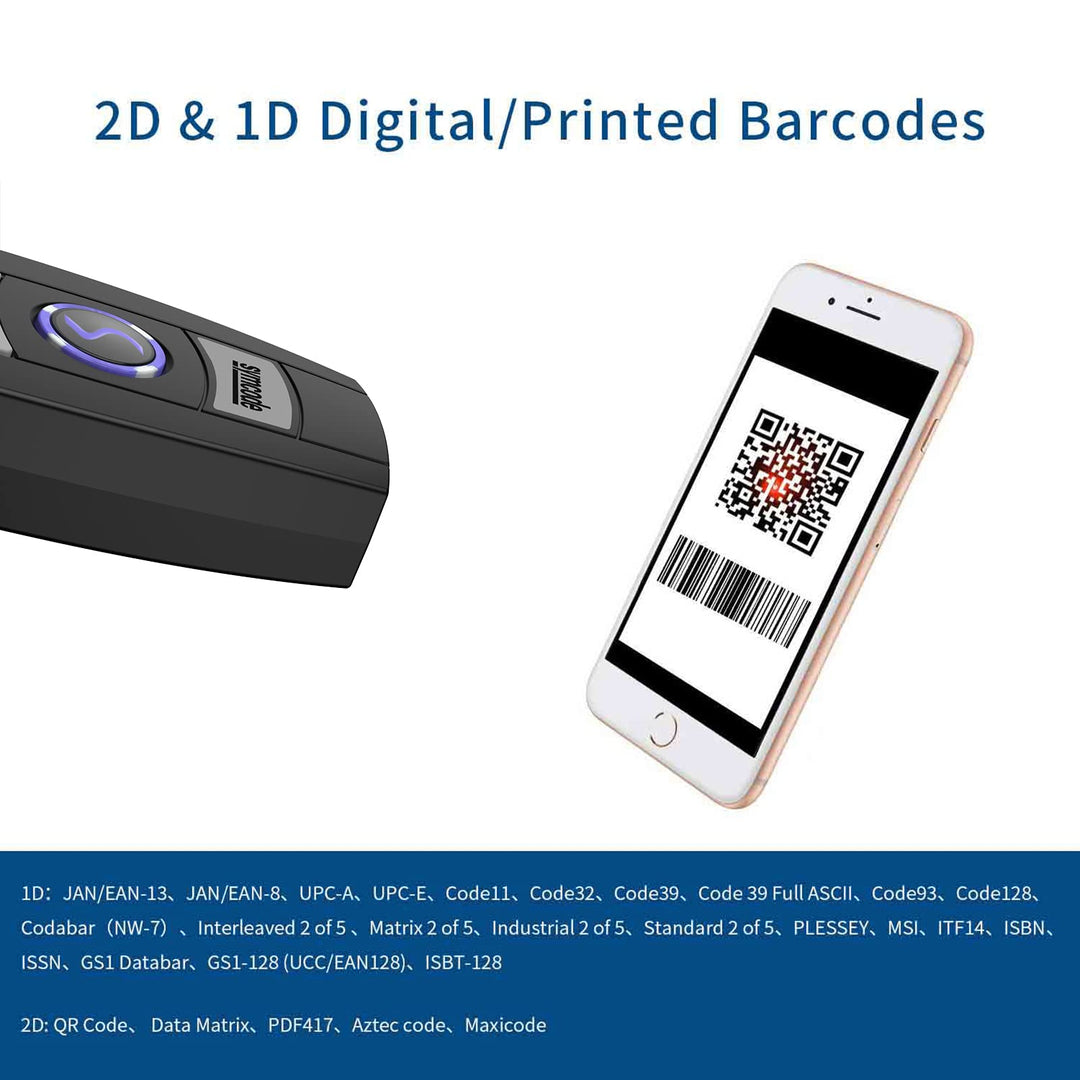 Mini 2D Portable Handheld Bluetooth Barcode Scanner Wireless 2.4G & USB Wired 3-in-1 Bar Code Scanner Portable USB QR Code Scanner for Windows.Android.iOS.MAC