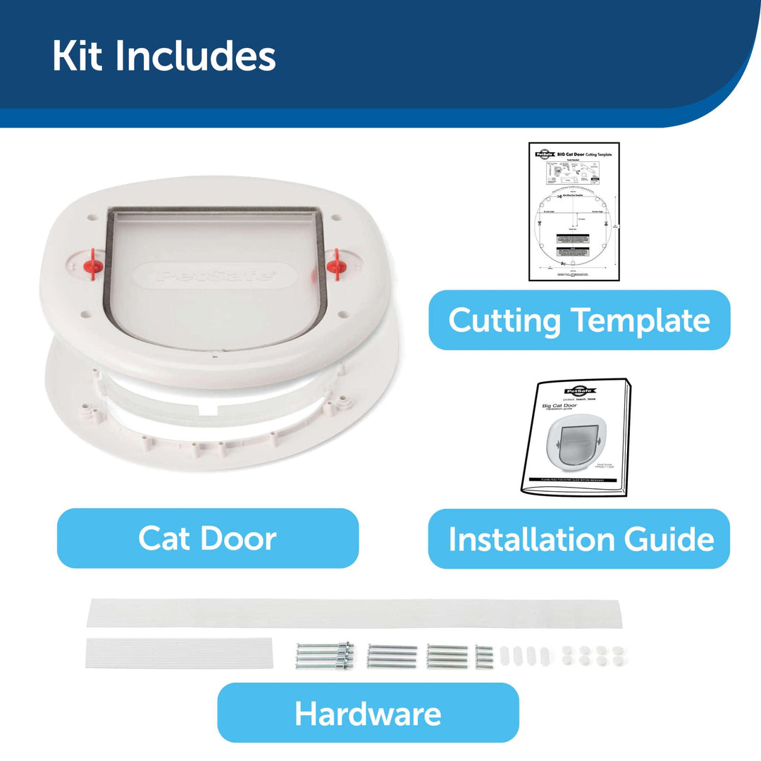 Exterior/Interior Cat Door - Big Cat 4-Way Locking Pet Door Flap for Large Cats - Tinted Privacy Door - Weatherproof, Durable Door Frame - DIY Easy Install with Hardware Kit Included