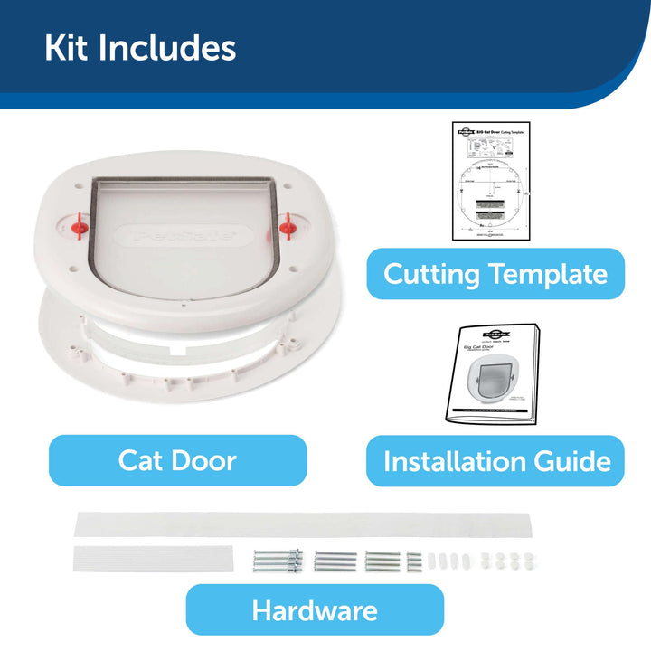 Exterior/Interior Cat Door - Big Cat 4-Way Locking Pet Door Flap for Large Cats - Tinted Privacy Door - Weatherproof, Durable Door Frame - DIY Easy Install with Hardware Kit Included