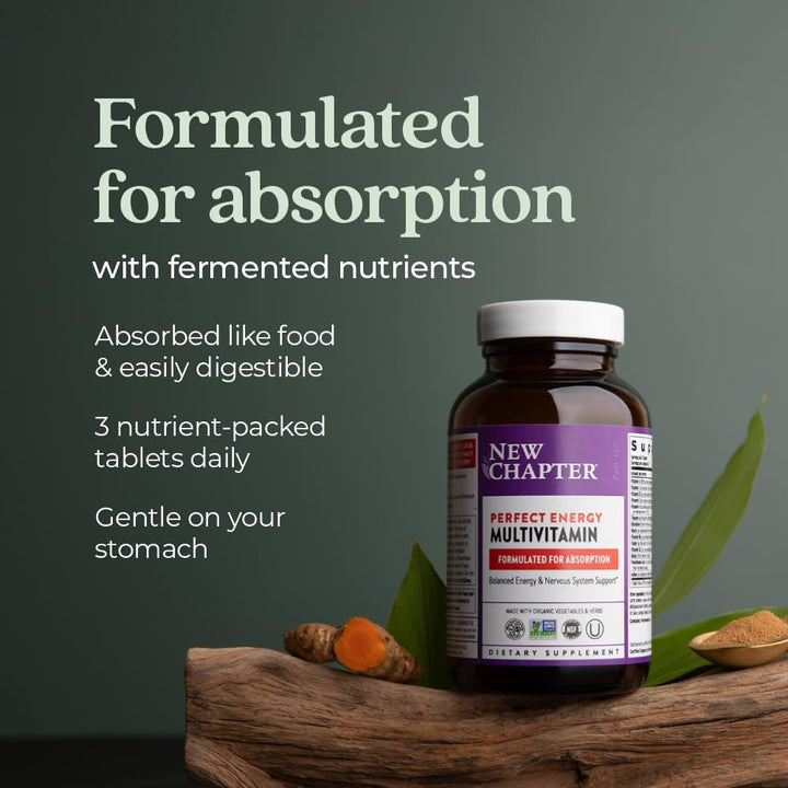 Energy Supplement - Perfect Energy Multivitamin for Balanced Energy + Stress Support with B Vitamins + Vitamin D3 + Organic Non-GMO Ingredients - 96 ct